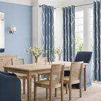 NICETOWN Vintage Blue Foil Print 90 inch Long Curtains for Elegant Home Decoration, Wave Silver Line Design Drapes Light Filtering, W52 x L90, 2 Panels
