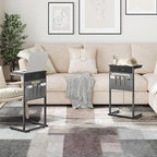HOOBRO C Shaped End Table with Charging Station, 28" Tall Couch Table for Couch and Recliner for Small Spaces, Slide Under Sofa Table TV Tray with Storage Bag for Living Room, Black BB70USF01