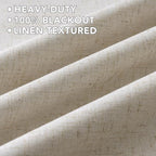 H.VERSAILTEX Linen Curtains 100% Blackout Curtains for Bedroom 96 inch Long Full Light Blocking Nature Linen Blended Window Curtains for Living Room Nickel Grommet (2 Panels, Heathered Linen)