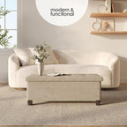 Storage Ottoman Bench with Bins, 43-in Storage Bench for Bedroom End of Bed, Folding Foot Rest Ottoman for Living Room Max 660lbs, Velvet Ottomans, Beige