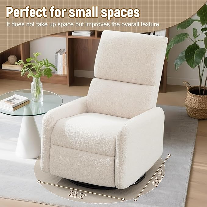360° Rocking Chair, Nursery Rocker Chair with Side Pockets, Glider Nursing Chair with Steel Structure Base, Small Chair for Small Spaces, Sherpa Swivel Accent Chairs for Living Room, Nursing