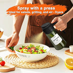 Oil Sprayer for Cooking, 2 in 1 Olive Oil Dispenser Bottle for Kitchen, 16oz/470ml Premium Glass, Food-grade Oil Mister for Air Fryer, Salad, Frying, BBQ (Black + Dark Green Bottle)