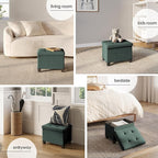 Storage Ottoman Cube with Small Bin, 16-in Square Ottoman with Storage for Living Room and Bedroom, Small Ottomans Foot Rest, Velvet Foot Stools Ottomans Max 330lbs, Green