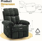Recliner Chair, Swivel Rocker Recliner Chair for Adults, Small Recliners for Small Spaces, Upholstered Manual Recliner with Side Pockets, Nursery Rocking Chair for Living Room, Chenille, Black