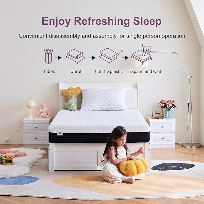 Twin Size Mattress, 10 Inch Gel Memory Foam Mattresses, Medium Firm for Cool Sleeping, Pressure Relief, Easily Replaceable,CertiPUR-US Certified Colchón in a Box