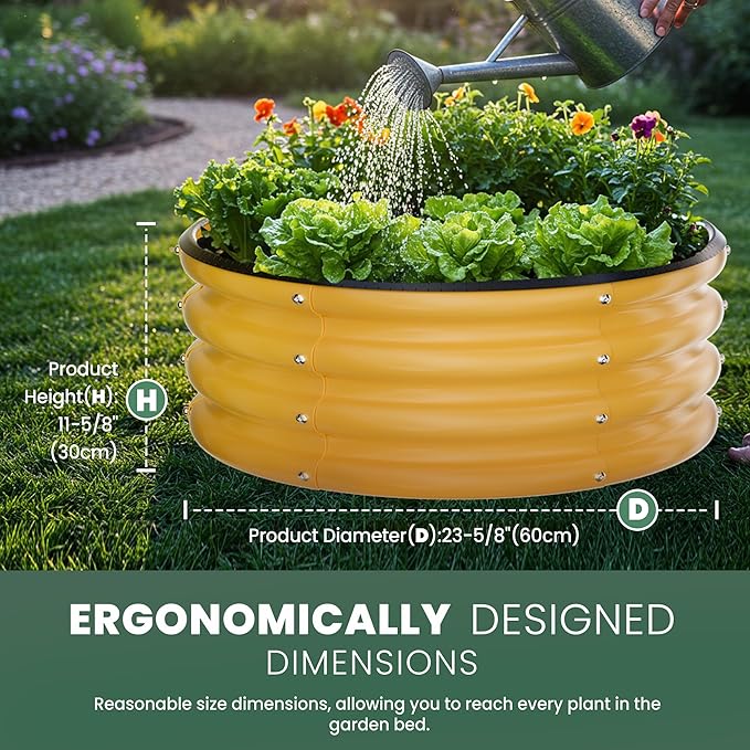 Round Galvanized Raised Garden Bed Kit, 2 Pcs 2 x 2 x 1ft Autumn Gold Galvanized Garden Boxes, Outdoor for Vegetables