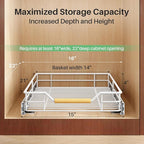 Pull out Cabinet Organizer, 15"W X 21"D, Heavy Duty Smooth Sliding Under Cabinet Shelves for Pots and Pans, Full-Extension Roll out Drawers, Slide out Organization for Home Kitchen Pantry, White