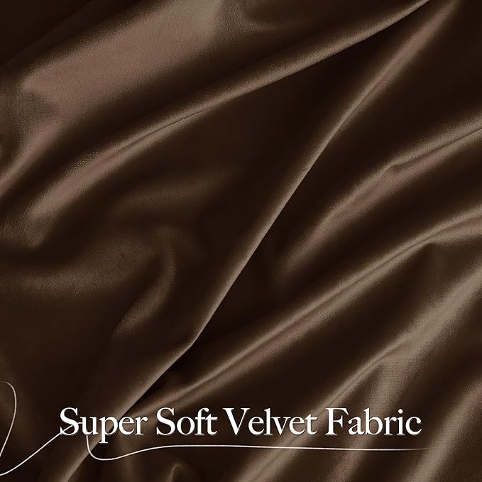 NICETOWN Brown Velvet Room Darkening Curtains, Home Decor Light Blocking Thermal Insulated Drapes for Theater and Movie Room (Set of 2, 84 inches Long)