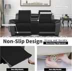 Easy-Going Loveseat Recliner Cover with Console, Reversible Couch Cover for Living Room, Split Sofa Cover for Each Seat with Elastic Straps for Kids, Dogs, Pets(2 Seater, Black/Beige)