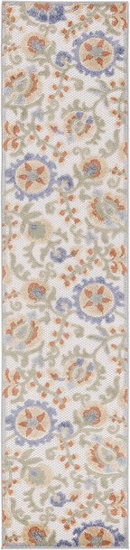 Nourison Home Aloha Ivory Blue 2'3" x 8' Area Rug - Easy Clean, Non Shedding, Bed Room, Living Room, Dining Room, Kitchen (8' Runner)