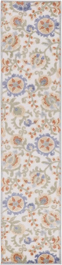 Nourison Home Aloha Ivory Blue 2'3" x 8' Area Rug - Easy Clean, Non Shedding, Bed Room, Living Room, Dining Room, Kitchen (8' Runner)