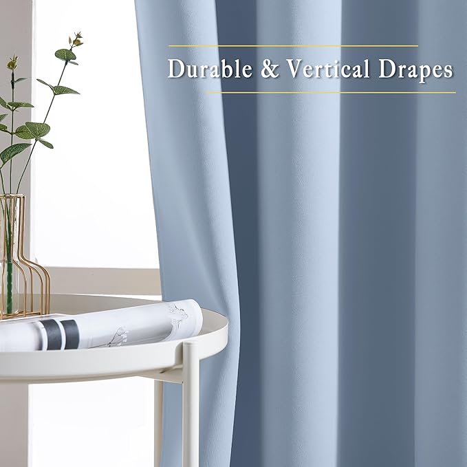 NICETOWN Blackout Vintage Blue Curtains 84 inches Long, Grommet Room Darkening Thermal Insulated Sound Dampening Window Treatments for Bedroom/Home Office, 2 Panels, W46 x L84