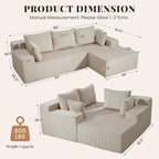 Cloud Sectional Boneless Couches for Living Room, Modular L Shaped Couch with Deep Seat Oversized Right Facing Chaise, Memory Foam Compressed Spineless 3 Seater Sofa for Apartment, Taupe | No Assembly Required, Deep Seat, Cat-Claw Resistant, High-Resil...