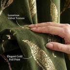 NICETOWN Leaf Patterned Green Velvet Curtains 96 inches Long 2 Panels Gold Foil Printed - Room Darkening Drapes for Living Room, Thermal Insulated Soft Luxury Home Decor for Bedroom, W50 x L96
