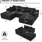 110” Cloud Sectional Couch, Modular Sectional Sofa with Deep Seat, Boneless Sofa for Living Room, Fluffy Comfy U-Shaped Couch with Left Facing Chaise, No Assembly Required, Black