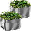 2 PCS Tall Galvanized Raised Garden Bed Outdoor, Metal Garden Bed for Vegetables, Above Ground Garden Box for Flower, Steel Raised Beds for Gardening - 2FT