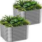 2 PCS Tall Galvanized Raised Garden Bed Outdoor, Metal Garden Bed for Vegetables, Above Ground Garden Box for Flower, Steel Raised Beds for Gardening - 2FT