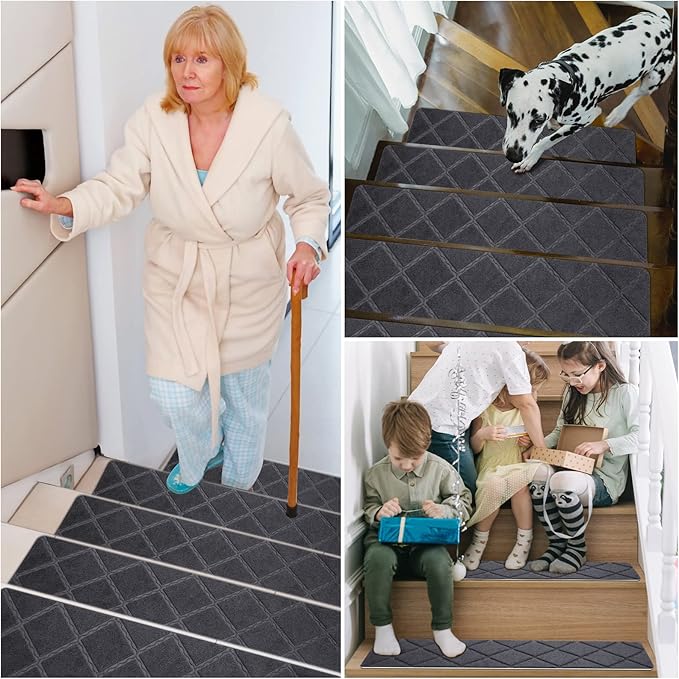 Stair Treads for Wooden Steps 15pcs - 8x30in Carpet Stairs Runner Indoor Non-Slip Stair Mats for Kids Elders and Pets