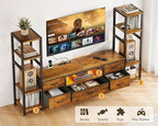 Casaottima TV Stands for 40/43/50 Inch TV, Entertainment Center with LED Lights & Power Outlets, TV Stand for Living Room with 5 Fabric Drawers, TV Console Cabinet, Rustic Brown