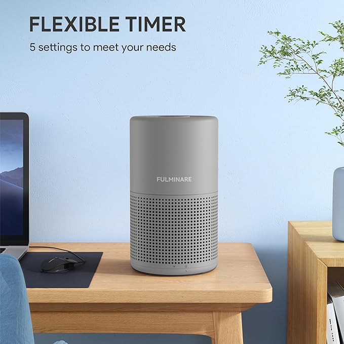FULMINARE Air Purifiers for Home H13 True HEPA Air Filter Quiet Air Cleaner With Night Light Portable Small Air Purifier for Bedroom Office Living Room (Gray 2 Pack)