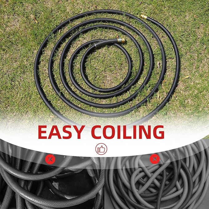 WiseFlow Garden Hose 100FT x 5/8", Heavy Duty Rubber Hose, Water Hose with Five Layered Braiding, Male Female Fittings, 1000PSI Burst, 300PSI Working (Black)
