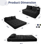 MAXYOYO Folding Sofa Couch, Convertible Floor Sleeper Couch with 2 Pillows, Tufted Floor Loveseat Couch Tufted Fold Out Chair Bed Comfy Sofa Lounge for Living Room Bedroom, Black