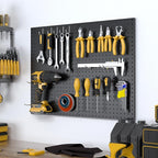 Peg Board, 4 Pack Metal Pegboard Panels with 50 Hooks, Black Pegboards Wall Organizer, Heavy Duty Peg Board for Walls Home, Garage Tool Storage, Office Organization, Craft Room, Kitchen