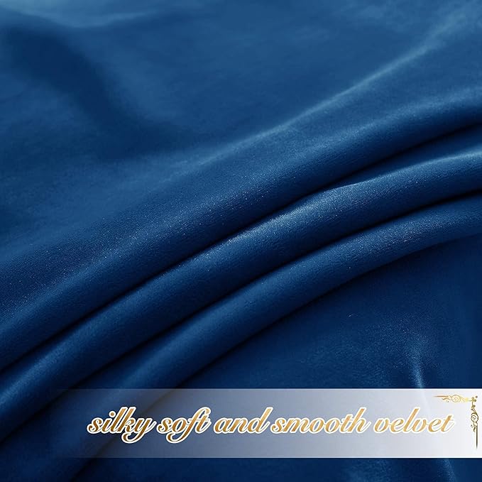 NICETOWN Blue Velvet Curtain Panels 84 inch Long, Luxury Rod Pocket Window Treatment Elegant Velvet Curtains for Living Room/Bedroom/Home Theatre (1 Pair, W52 x L84)
