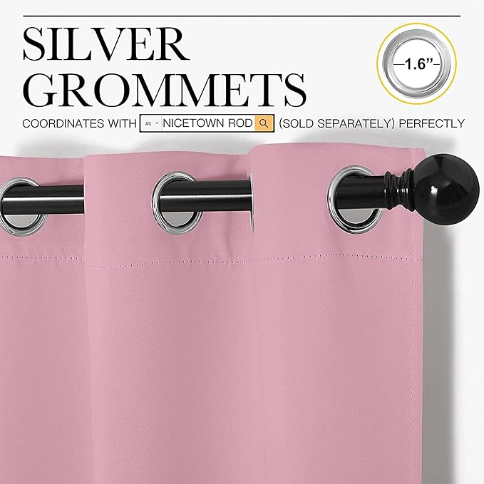 NICETOWN Crystal Pink Blackout Curtains 102" Long for Office, 55" Wide, 2 Pieces, Dining Room, Guest Room, Sound Reducing Heat and Cold Block Curtain Panels for Modern Room Decorative
