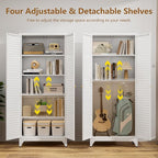 75" Kitchen Pantry Cabinet, White Metal Storage Cabinet with Doors and 4 Adjustable Shelves, Tall Metal Pantry Cabinets, Large Cupboard for Kitchen, Dining Living Room, Bathroom, Office