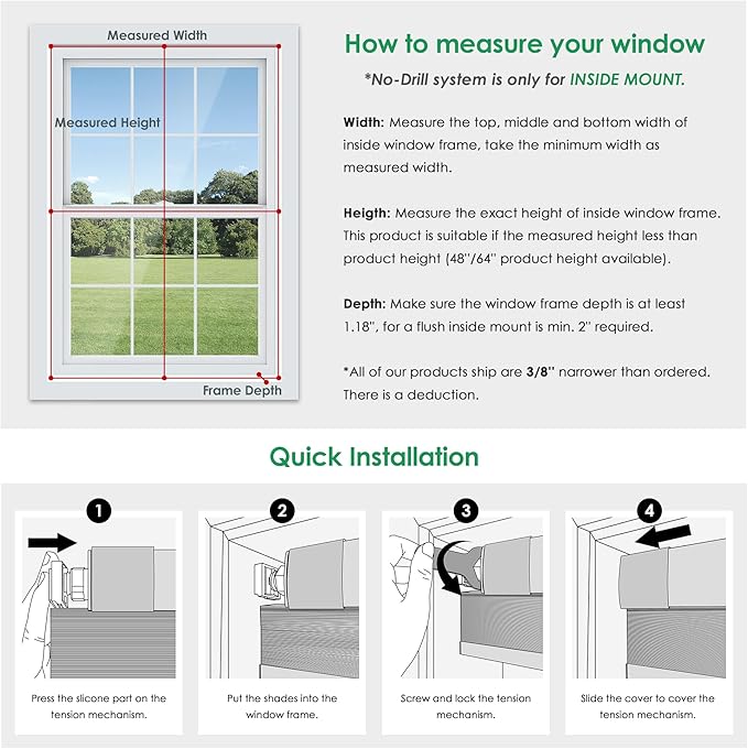 LazBlinds No Tools No Drill Cordless Cellular Shades, Blackout Light Blocking Honeycomb Shades for Home, Thermal Insulation Blinds for Windows, 23" W x 36" H, White