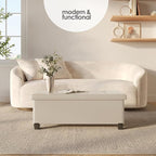 Storage Ottoman Bench with Bins, 43-in Storage Bench for Bedroom End of Bed, Folding Foot Rest Ottoman for Living Room Max 660lbs, Leather Ottomans, Beige