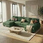 Homall Sectional U Shaped Sofa Couches for Living Room, Comfy Chenille 4 Seat Sofa Set with Removable Pillows, Lounge Chaise Upholstered Couch for for Apartment (Chenille, Green)