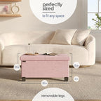 Storage Ottoman Bench with Bins, 30-in Storage Bench for Bedroom End of Bed, Folding Foot Rest Ottoman for Living Room Max 660lbs, Velvet Ottomans, Pink