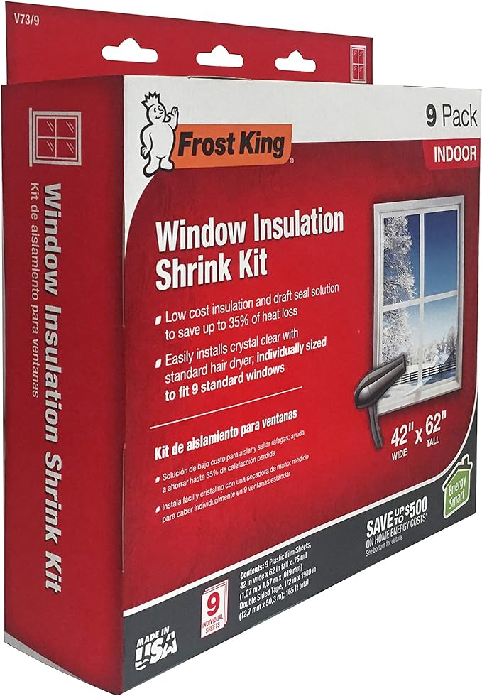 Frost King V73/9H Indoor Shrink Window Kit 42 62-Inch, Clear, 9-Pack
