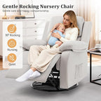 Recliner Chair, 360 Swivel Rocker Chair for Adults, Small Rocking Recliner for Small Spaces, Upholstered Fabric Glider Recliner Nursery (Swivel Rocker Recliner, Off White)