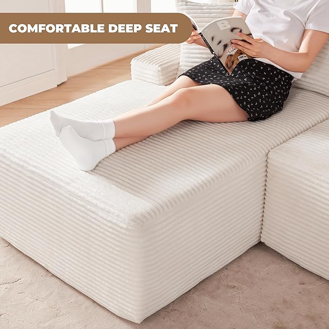 Cloud Sectional Sofa, Boneless Couch for Living Room, Modular Sectional Sofa with Deep Seat, Fluffy Comfy Couch with L-Shaped Chaise, No Assembly Required, Beige