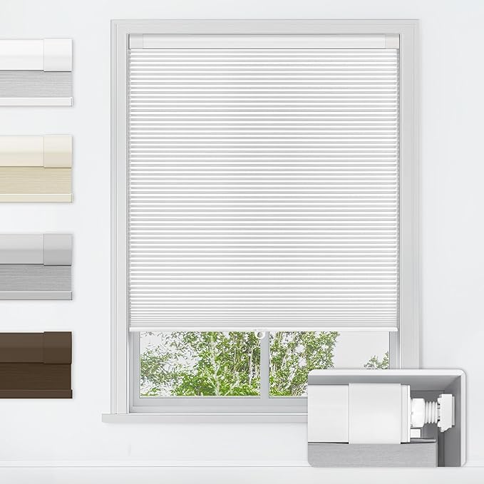 LazBlinds No Tools No Drill Cordless Cellular Shades, Blackout Light Blocking Honeycomb Shades for Home, Thermal Insulation Blinds for Windows, 23" W x 36" H, White