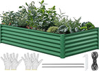 YITAHOME 96x48x18 in Galvanized Raised Garden Bed Kit, Large Metal Planter Box with Gloves, Safety Rubber & Support Rod, Outdoor Flower Bed for Plants Vegetables, Green