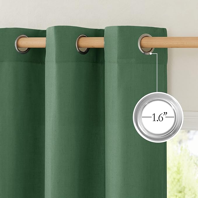 NICETOWN Thick Linen Blend Flax Window Curtains, Grommet Vertical Drapes Privacy Added with Light Through Window Treatment for Bedroom/Living Room, Olive Green, W55 x L72, 2 Panels