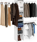 Furinno FANO Closet Organizers and Storage, 5-Tier Closet Storage Organizer with 3 Hanging Bars, Wardrobe Closet Shelf Towers, Adjustable Shelves, for Wardrobe, Bedroom, Living Room, White
