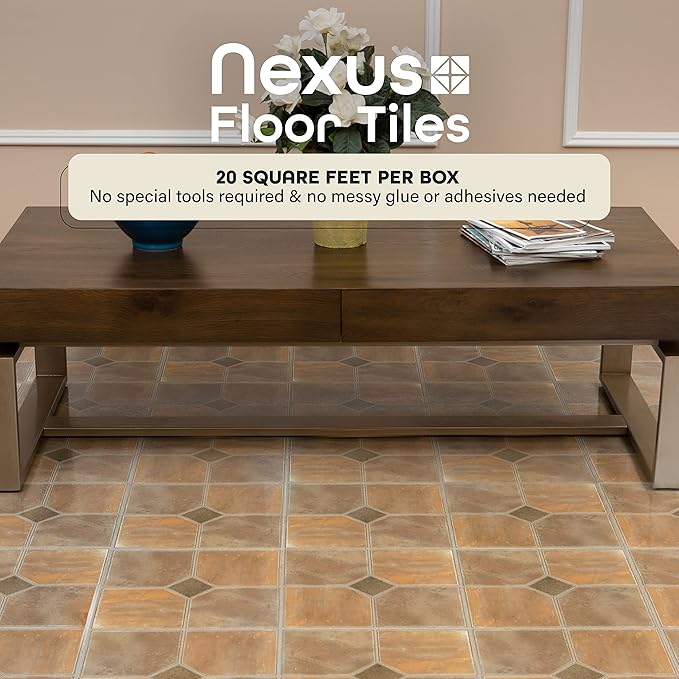 Nexus Self Adhesive 12-Inch Vinyl Floor Tiles, 20 Tiles - 12" x 12", Rustic Slate Pattern - Peel & Stick, DIY Flooring for Kitchen, Dining Room, Bedrooms & Bathrooms by Achim Home Decor