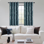 NICETOWN 100% Blackout Curtains Panels for Living Room, Greyish Blue, 52" Wide x 72" Long, 2 Panels, Sound Reducing Thermal Insulated Wave Line Foil Print Design Curtains for Patio Sliding Glass Door