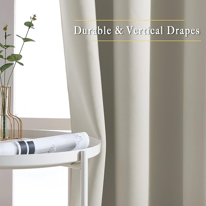 NICETOWN Natural Room Darkening Curtains for Living Room, Grommet Thermal Curtains Light & Sound Reducing Window Treatments for Bedroom/Home Family, W46 x L102