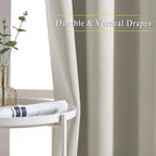 NICETOWN Room Darkening Bedroom Curtains 63 inches Long, Window Treatment Thermal Insulated Solid Grommet Voice Reducing Drapes for Kids Room, Natural, Set of 2, W46 x L63