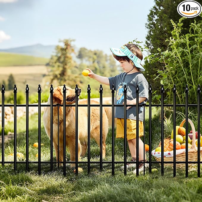 Metal Garden Fence 24 inch H x 24 inch W (10 Panels, Total Length 20 ft) Decorative Fence Border Fence Landscape Fencing for Dog, Flower Bed, Yard, Animal Barrier