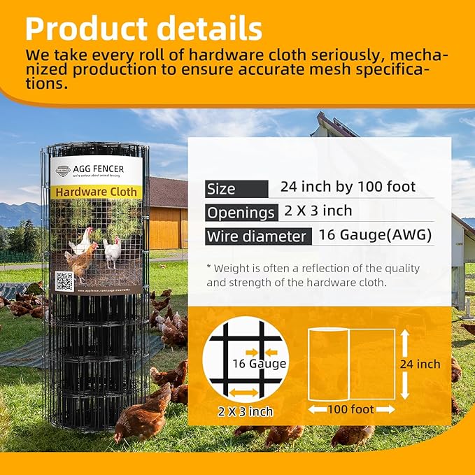 24in x 100ft Black Hardware Cloth 2x3 inch 16Ga PVC Coated Wire Mesh Vinyl Coated Fence, Welded Metal Chicken Wire Fencing Roll, Garden Plant Fencing, for Chicken Coop and Home Improvement