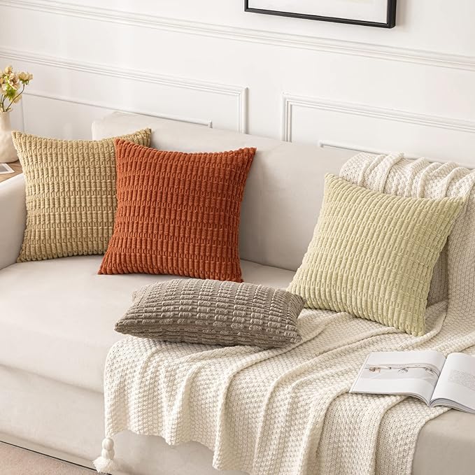 MIULEE Pack of 2 Corduroy Decorative Lumbar Throw Pillow Covers 24x14 Inch Soft Boho Striped Pillow Covers Modern Farmhouse Home Decor for Sofa Living Room Couch Bed Light Brown