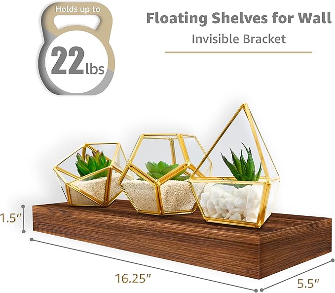 Sorbus Floating Shelves for Wall, Bathroom Shelves Wall Mounted for Kitchen, Bedroom, Living Room, Bathroom Storage, Over Toilet, Hanging Book Shelf for Ｗall Home Decor (Walnut, 5 Pack)