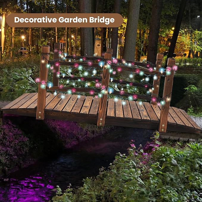 HAPPYGRILL 5FT Wooden Garden Bridge, Decorative Pond Landscaping Bridge with Classic Arc Footbridge & Double Safety Railings, Garden Bridges for Outdoors, Backyard, Garden Farm (Brown)